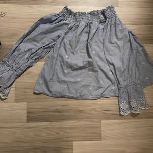 blue striped blouse with ruffles